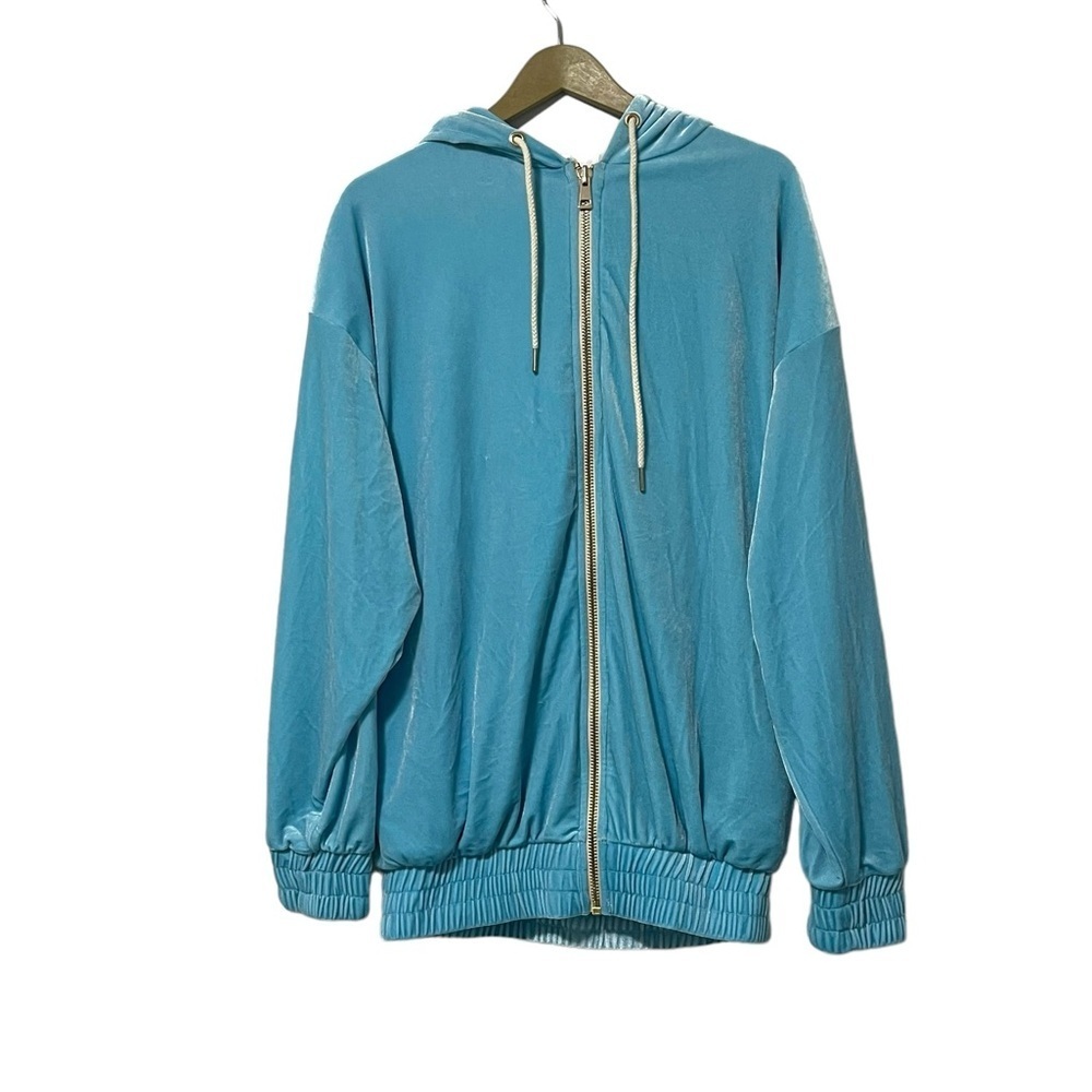 Laina Rauma Blue Velour Oversized Sz Small Hoodie Leisure Collection Relaxed